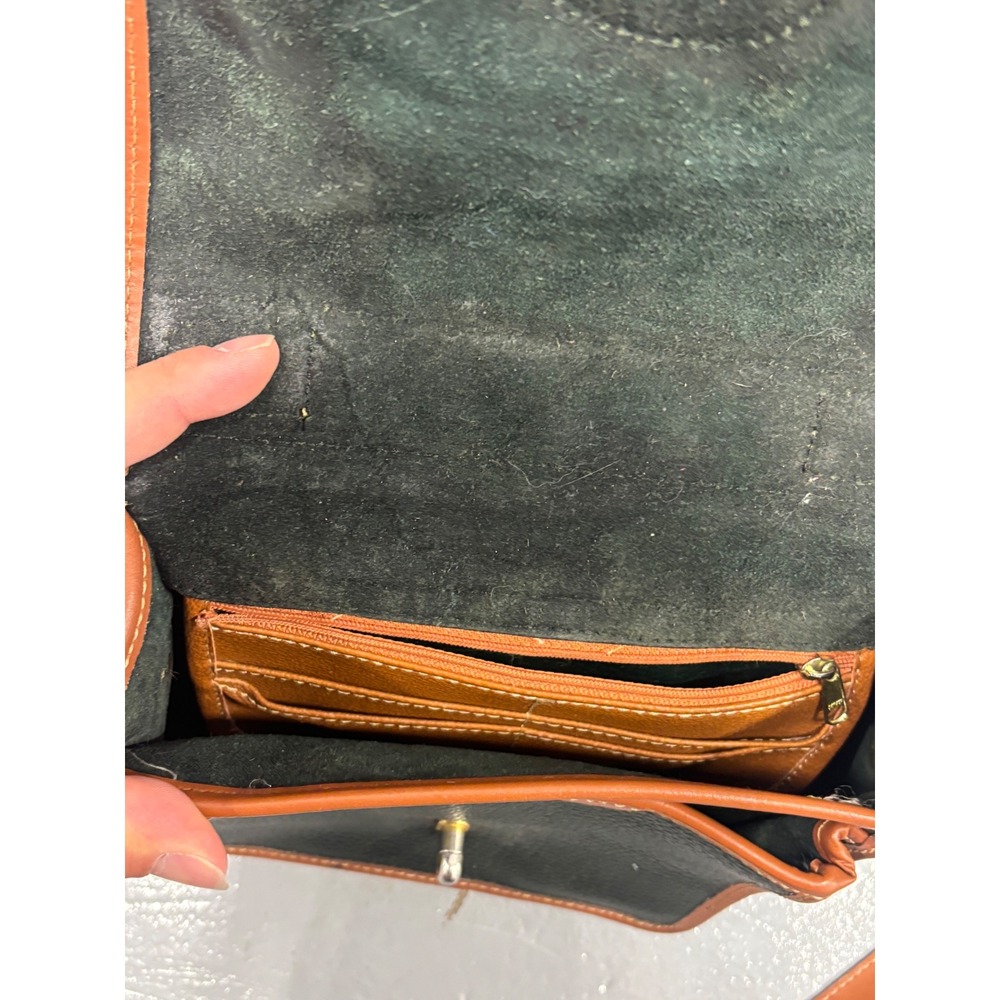Dooney & Bourke Vintage All Weather Leather Crossbody Bag Green Tan Satchel - Picture 6 of 7